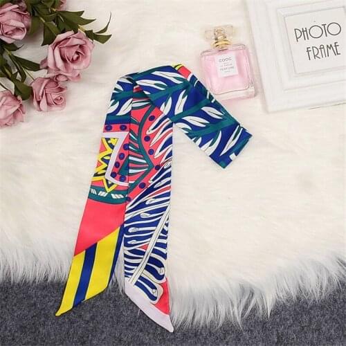 New Fashion Bag Scarf Leaves Print Women Silk Scarf Skinny Bag Ribbon Female Headband Twill Head Scarf Long Scarves & Wraps BS63
