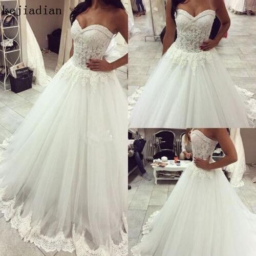 New Arrival Vintage Lace Appliqued Princess Wedding Dress Ball Gowns Corset Bridal Dresses