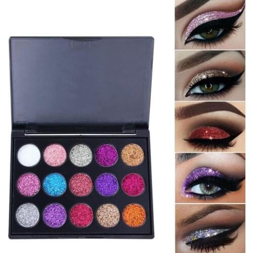 15 Colors Diamond Sequins Eye Shadow Palette Glitter Eyeshadow Palette Powder High-gloss Eye Shadow Stage Eye Makeup Palette