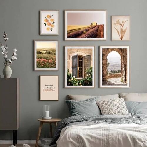 Countryside Landscape Canvas Poster Window Wall Print Flower Posters Nordic Art Painting Modern Wall Pictures Living Room Decor