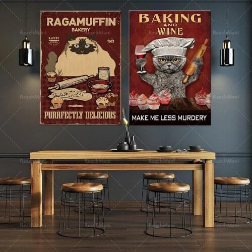 Cooking and wine make me less cruel posters, cat posters, chef cat posters, baking cat posters, pastry lovers, wine lovers, cat