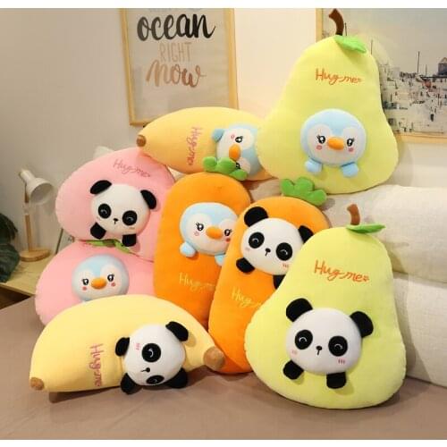 Fruit animal plush toy pillow panda penguin pillow plush doll cute children gift banana carrot pear peach pillow