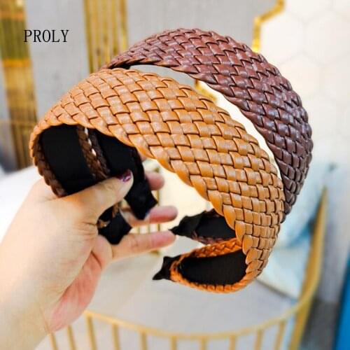 PROLY New Fashion Women Hairband Braided Leather Headband Casual Handmade Turban Headwear Soft Turban Hair Accessories