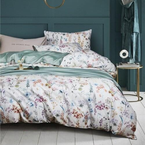 Teal Floral Bedding Set Luxury Egyptian Cotton Bedding Set Queen King Bright Flamingo Leaf Duvet Cover Bed Sheet Set Fitted