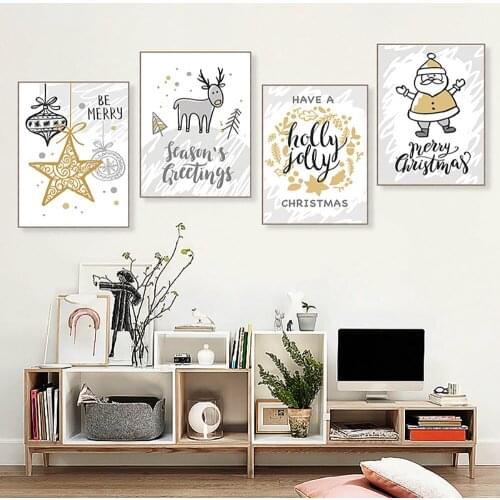 Christmas Decor Poster Kids Room Happy New Year Wall Art Picture Santa Claus Cartoon Painting for Baby Room Wall Decor