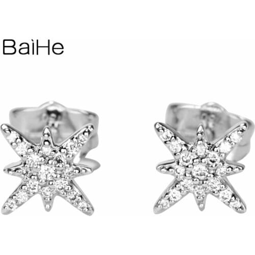 BAIHE Solid 14K White Gold Sparkling Natural Diamonds Wedding Trendy Fine Jewelry Elegant Unique Star Stud Earrings Women Cерьги