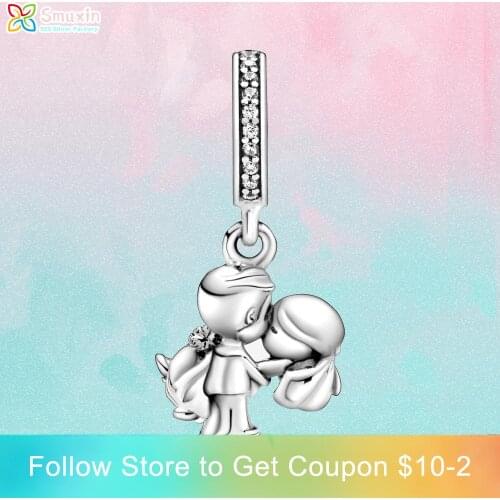 Smuxin 925 Sterling Silver Beads Married Couple Dangle Charms fit Original Pandora Bracelets Women Jewelry Making Birthday Gift