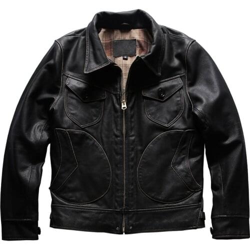 Special offer! Pure First Layer Cowhide Jacket Motorcycle Leather Jacket Mens Genuine Leather Coat