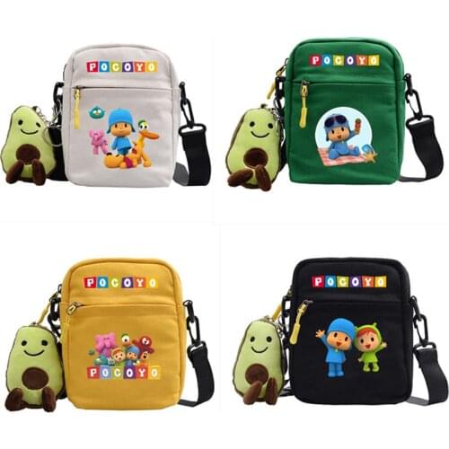 New Pocoyo Satchels with Plush Dolls Canvas Shoulder Bag Little P Youyou Anime Casual Style Girlsboys Student Schoolbag Kid Gift