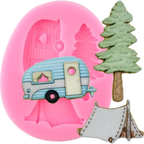 Camping Trailer Tent Tree Silicone Molds Cupcake Topper Fondant Cake Decorating Tools Jewelry Resin Candy Clay Chocolate Moulds