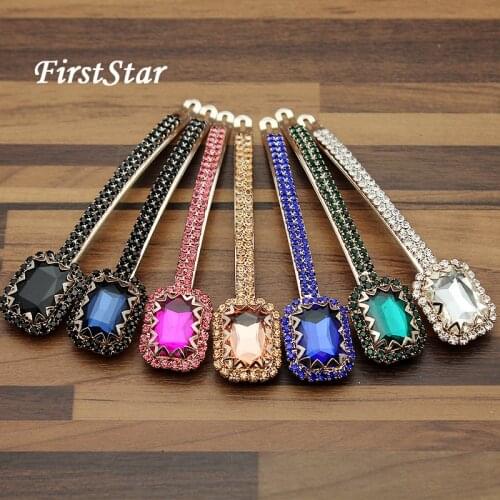 1Pair FirstStar Luxury Bling Hot Pink And Royal Blue Crystal Hair Slide Diamante Rhinestone Hair Barrette Clip For Women Jewelry