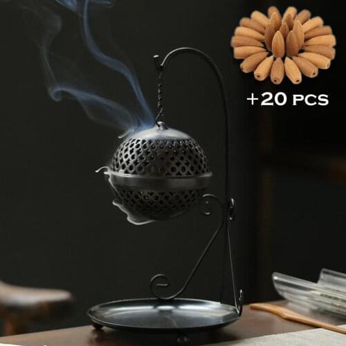 Iron Incense Burner Coil Incense Burner Holder Joss Tibetan Ceramic Incense Censer Aroma Disc Aromatherapy With 20Pcs Cones