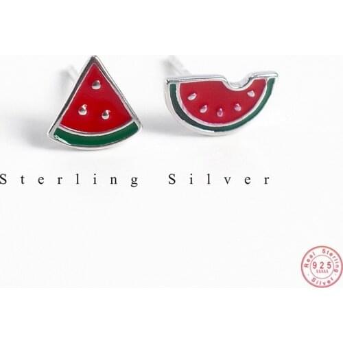 925 Sterling Silver Fashion Simple Fruit Watermelon Asymmetrical Stud Earrings Women Summer Beach Casual Jewelry Accessories
