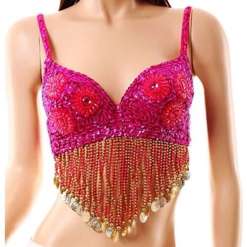 Womens Sexy Brilliant Beads Dancing Flowers Belly Dance Bras 34/75c Free Shipping