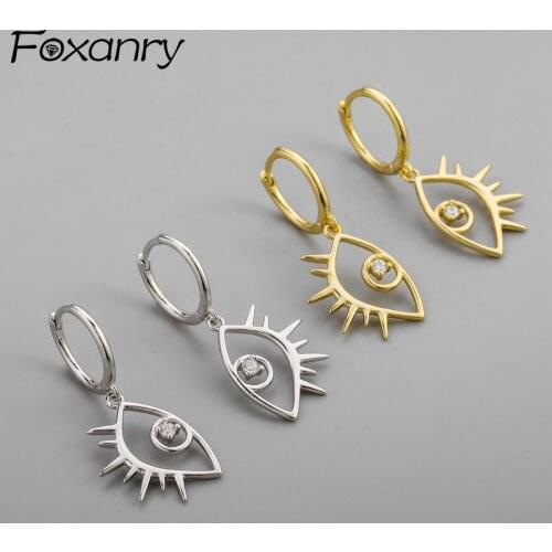 Foxanry Prevent Allergy 925 Sterling Silver Hoop Earrings for Women New Fashion Creative Sweet Hollow Eyes Zircon Party Jewelry