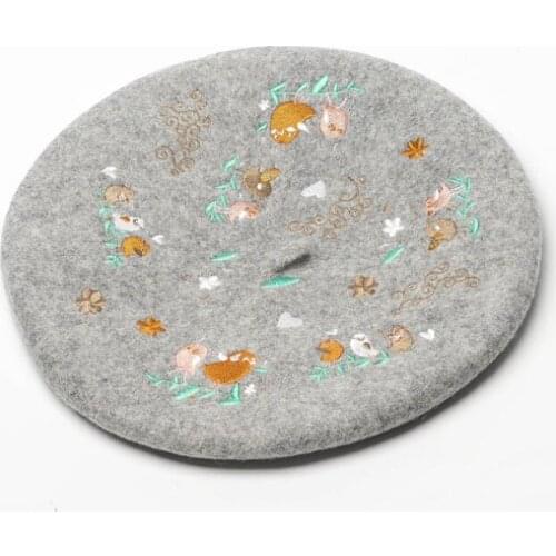 4 Colors Painter Winter Thick Hats For Women 100% Wool Berets Luxury Flower Birds Embroidery Beret Female Warm Cap