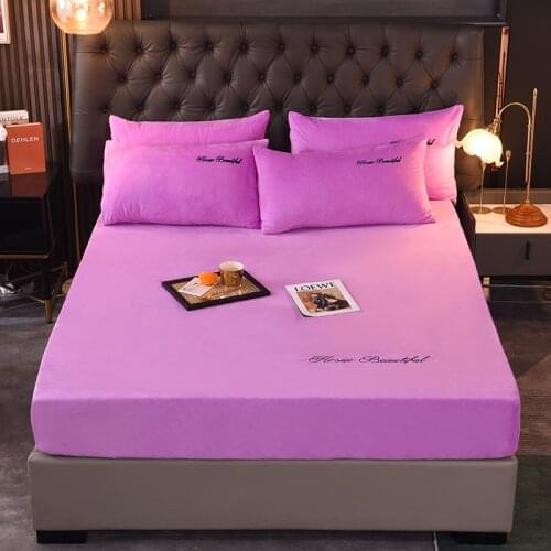 1 Pc Flannel Bed Sheet With Elastic Purple Solid Color Bedding Pain Dyed Queen King Size Duvet Cover sabanas cama 90 x200