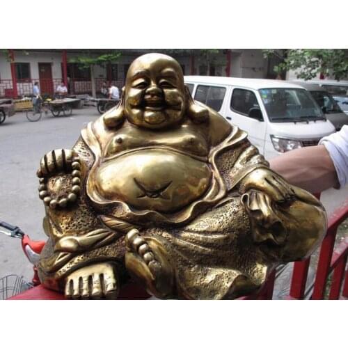 10 Chinese Fane Bronze Copper Gild Sack monk Arhat Happy laugh Maitreya Statue