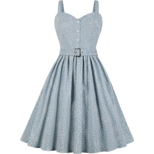2019 Green Women Dot Print Off Shoulder Sexy Halter Dress Retro Vintage Hepburn Style New Pin Up Rockabilly Vestido with Belt