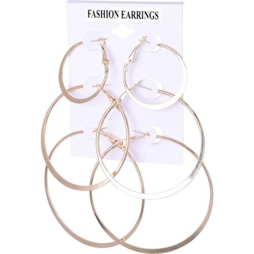 3 Size Hoop Earrings Sets For Women Gold Color Minimalist New Fashion Jewelry Vintage Accessories Big Circle Retro Earring