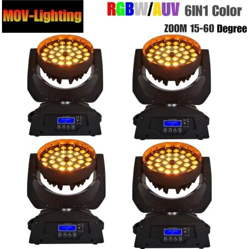 4pcs/lot Wash 36x18W 6in1 RGBWA UV LED Moving Head Light With Zoom Dj Stage