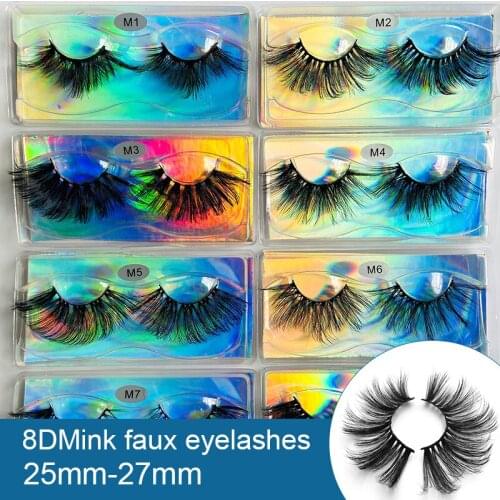 8D Faux Mink Eyelashes 25mm Dramatic Volume Natural Wispy Long Thick Handmade False Eyelashes Beauty Extension Tools