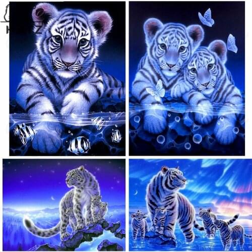 5D Tiger Diamond Painting Animal Night View Embroidery Crossing Diy Mosaic Art Gift Handmade Cross Stitch Home Decoration