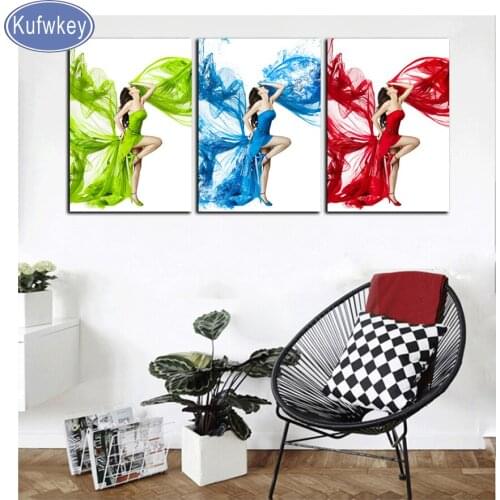 New Arrival 5d diy Diamond Painting 3pcs"Colorful Women"Embroidery sale Handmade 3d Picture mosaic drill home Decoration