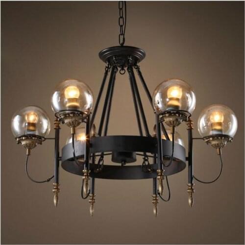 American retro industrial style wrought iron chandelier personality creative restaurant cafe bar table glass chandelier led lamp