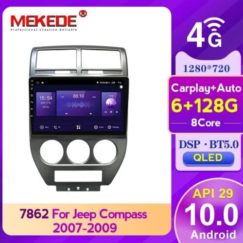 New 6GB+128GB Octa Core QLED 1280*720 Android 10 Car Radio Navigation GPS Player For Jeep Compass MK 2006 - 2010 No 2 Din DVD