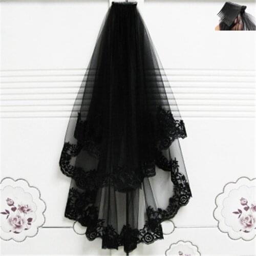 White Black Wedding Bridal Veils Two One Layer Short Lace Bridal Veil With Comb Bridal Wedding Dresses Hair Accessories 70