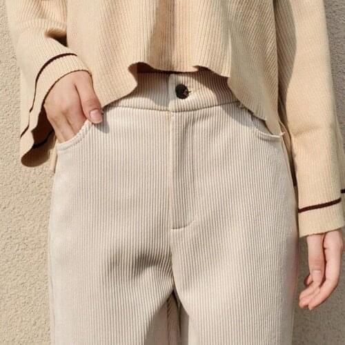 Beige Corduroy Harem Pants Women Straight Oversize Palazzo Korean Fashion Black Trousers Female 2021 Autumn Winter X418