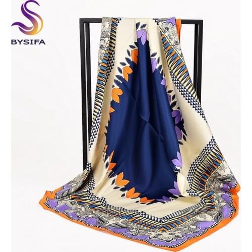 [BYSIFA] Women Square Satin Silk Scarf Brand Large Scarves Thicken Muslim Head Scarf Cape Lake Blue,Rose Red,Coffee,Beige,Yellow