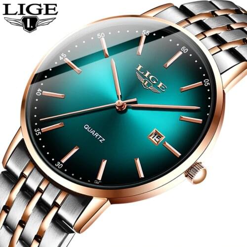 Mens Watches LIGE Fashion Top Brand Luxury Green Waterproof Watches Ultra Thin Date Simple Casual Quartz Watch Men Sports Clock