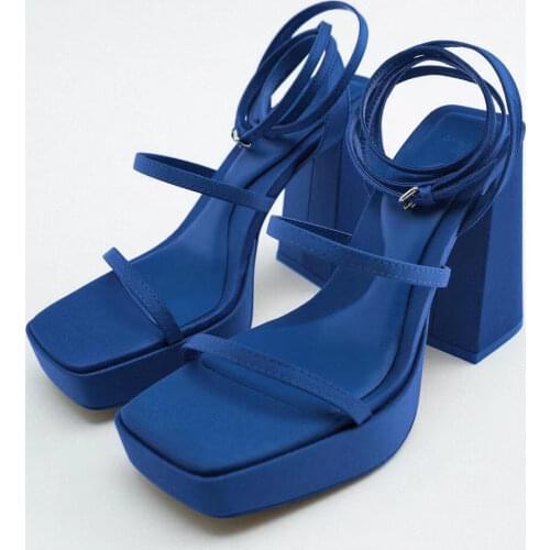 Fashion Womens Shoes 2021 Sandals Sexy Open Toe Block Heels Suit Female Beige Large Size Espadrilles Platform Cross Buckle Strap