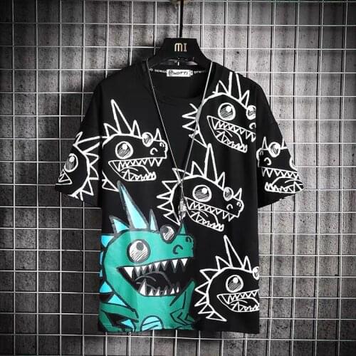 Cool Black Dragon T Shirts Men Casual Hip Hop Tshirts Streetwear Summer Japan Cartoon Tops Tees Cute Fashion Loose T Shirt