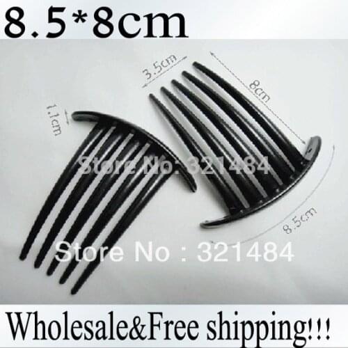 Free shipping 50piece/Lot 8.5*8cm 5 teeth Black plastic hair comb jewelry findings