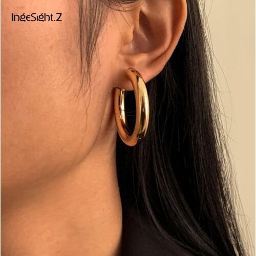 IngeSight.Z Fashion CCB Plastic Geometric Round Circle Hoop Earrings Punk Small Loop Earrings for Women Girls Party Jewelry Gift