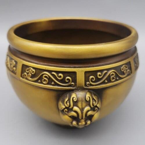 China brass archaize beast head recruit wealth cylinder crafts statue