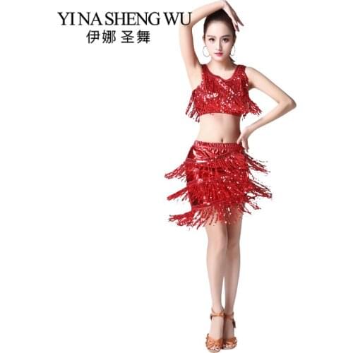 Adult Latin Tassel Stage Performance Costume Latin Dance Practice Skirt Sleeveless Cha Cha Samba Rumba Dance Costumes 2Pcs Set