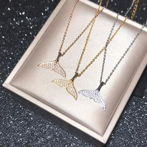 YUN RUO Rose Gold Color Cubic Zircon Stone Mermaid Tail Pendant Necklace Titanium Steel Jewelry Woman Never Fade Free Shipping