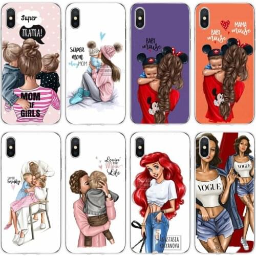 For iPhone 6 6plus 7 8plus 5 5S 5C SE For iPhone X XS XR XS Max Cover Soft Silicone Phone Case Brown Hair Baby Mom Girl Queen