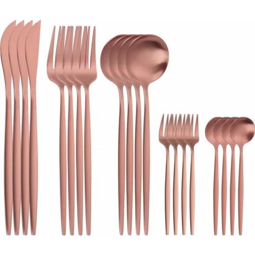 Stainless Steel Cutlery Set Matte Dinnerware Rose Gold Kitchen Tableware Forks Spoons Knives Dinner Set Silverware Set Flatware