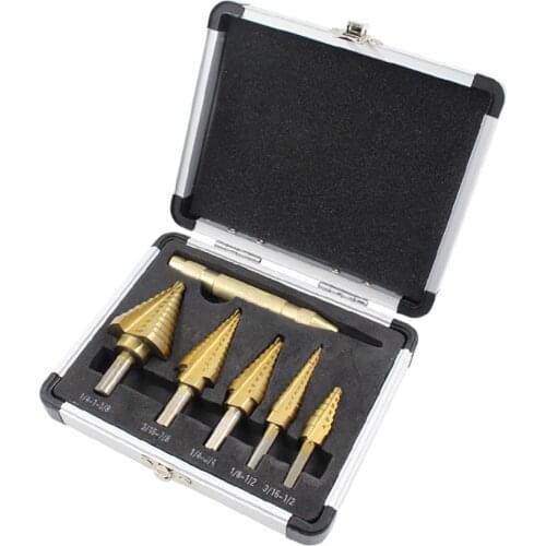 6pc Hss Step Drill Bit Set Cone Taper Imperial for Metal Wood Hole Cutter Aluminum Case Multiple