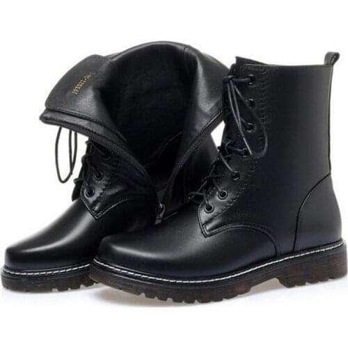 2021 New Autumn Genuine Leather Single Martin Boots Non-slip Warm Inside Plush / Wool Winter Boots Women Snow Boots Big Size