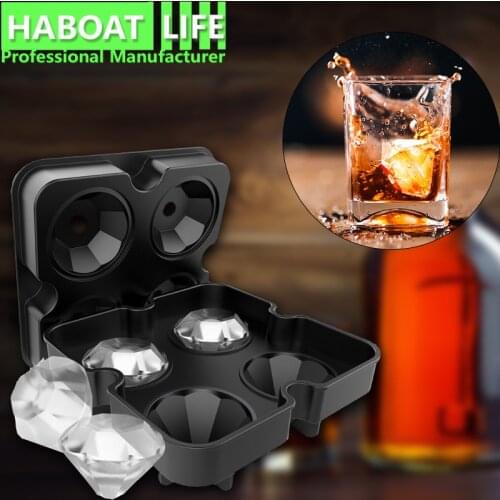 NEW 4 Cavity Diamond Shape 3D Ice Cube Mold Maker Bar Party Silicone Trays Chocolate Mold Kitchen Tool H