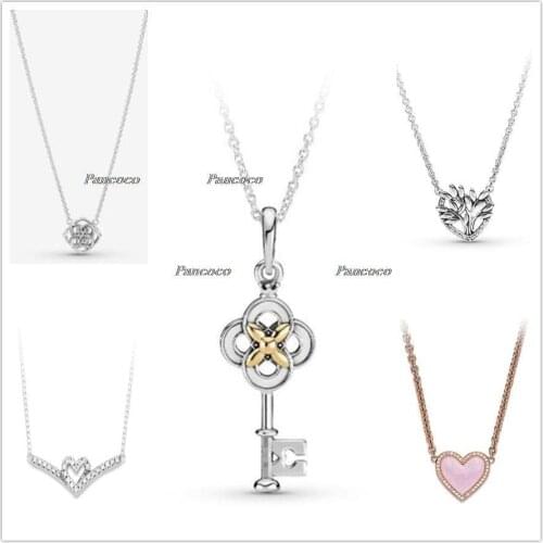 Authentic 925 Sterling Silver Necklace Colours Pink Swirl Heart Necklace For Women Bead Charm Diy Fashion Jewelry