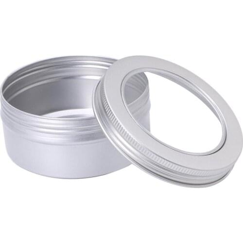 Empty Aluminum Cosmetic Pots Container Make Up Jar Clear Top View Window 150ml