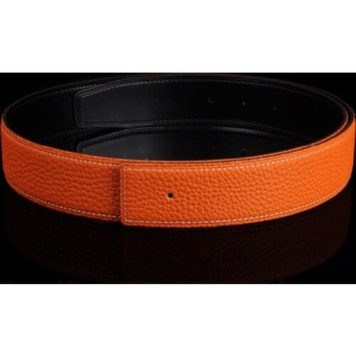 High Quality Leather Men Belts Male Black Blue Coffee Orange Camel Belts For Women H Buckle Two Sides Female Belt Straps