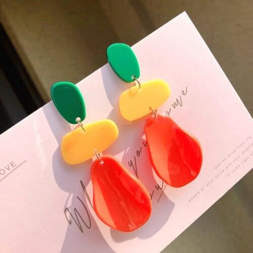 New Fashion Green Orange Acrylic Drop Earrings For Women Geometric Irregular Oval Resin Long Dangle Earrings Jewelry Wholesale